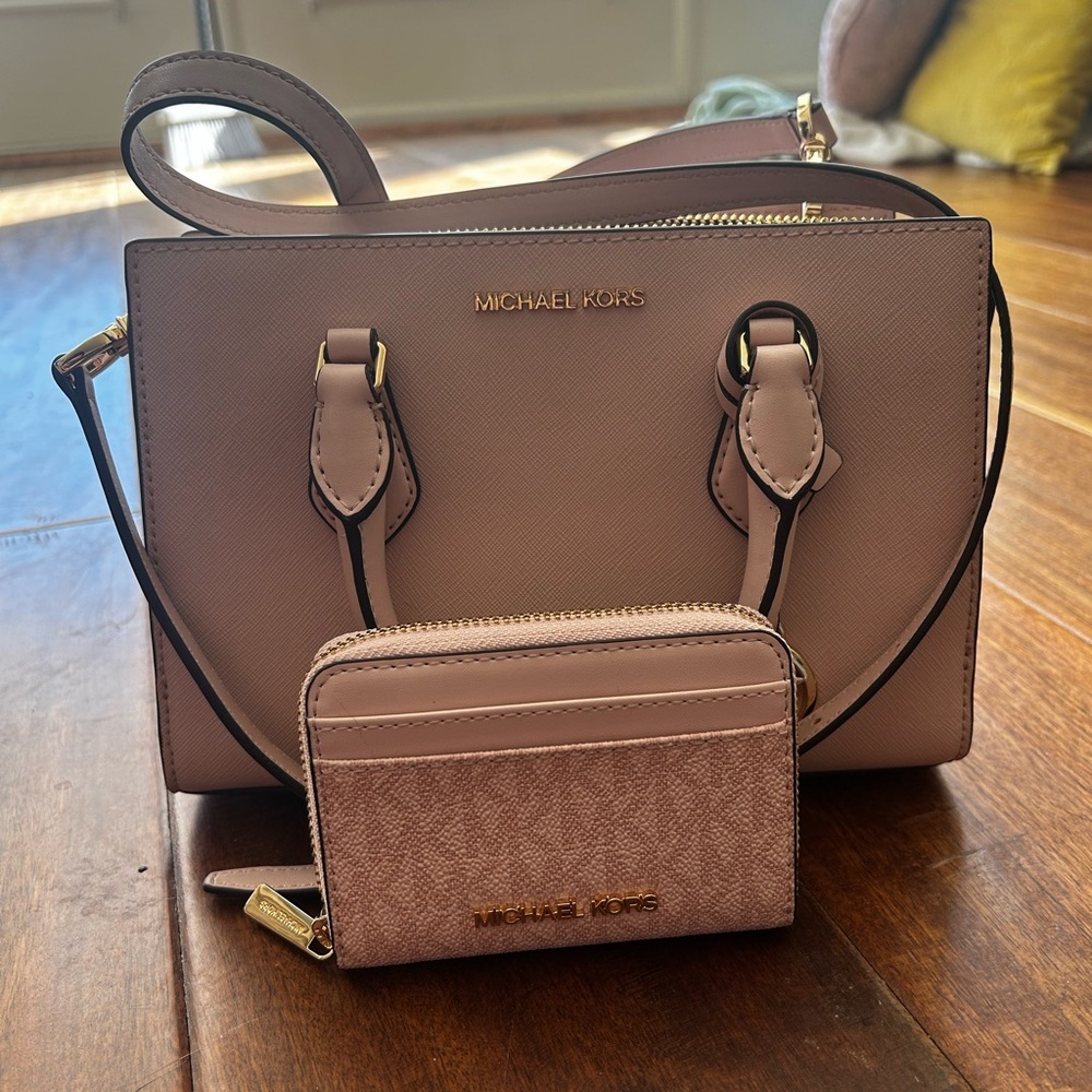 Michael Kors Sheila Small Faux Saffiano Leather Satchel & Wallet